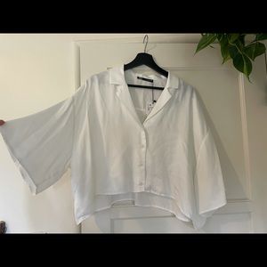 Zara white blouse crop top collar